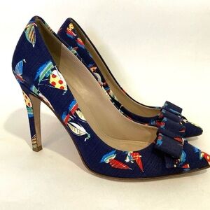 J Crew Collection Navy Blue Ratti Regatta Nautical Sailboat Bow Pumps Heels 6.5